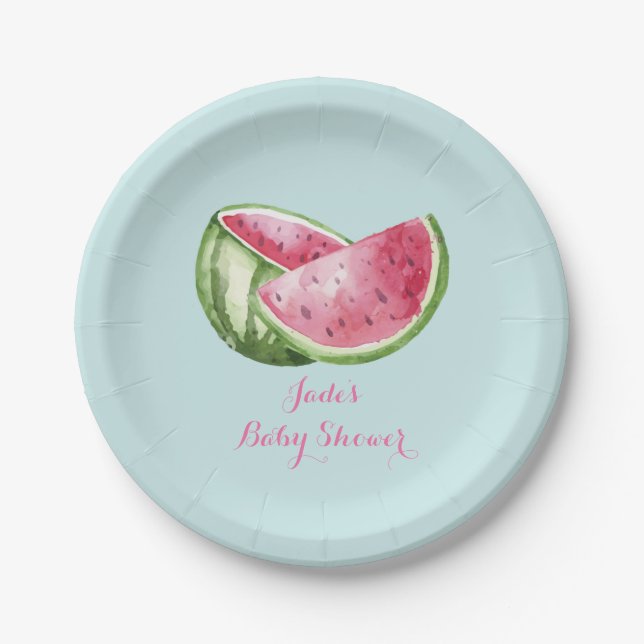 Assiettes En Carton Watermelon Baby shower Aqua Turquoise Turquoise (Devant)