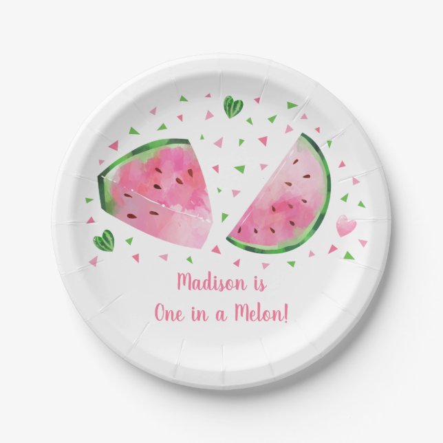 Assiettes En Carton Watermelon One Dans Un Melon Anniversaire (Devant)