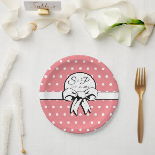 Assiettes En Carton Watermelon rose blanc Pois Bow Personnalisé