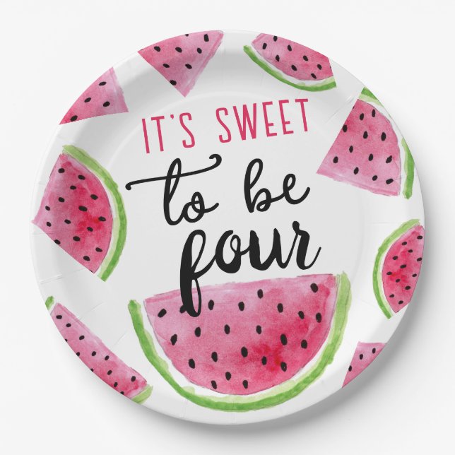 Assiettes En Carton Watermelon Sweet to Be Four Birthday Party (Devant)