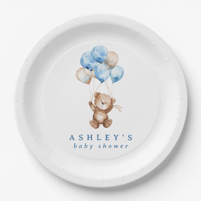 Assiettes En Carton We Can Bearly Wait Blue Boy Bear Baby Shower (Devant)