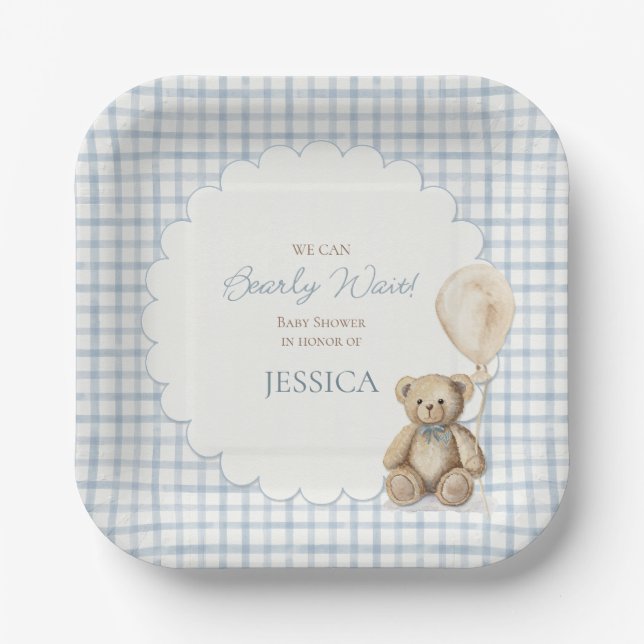 Assiettes En Carton We Can Bearly Wait Boy Teddy Bear Baby Shower (Recto)