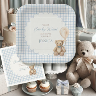 Assiettes En Carton We Can Bearly Wait Boy Teddy Bear Baby Shower