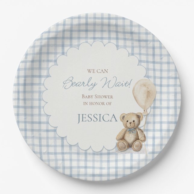 Assiettes En Carton We Can Bearly Wait Boy Teddy Bear Baby Shower (Devant)