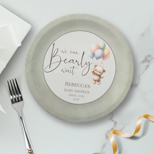 Assiettes En Carton We can bearly wait cute bear balloon baby shower (Créateur téléchargé)