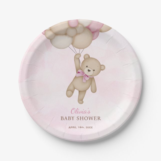 Assiettes En Carton We Can Bearly Wait Pink Baby Shower (Devant)