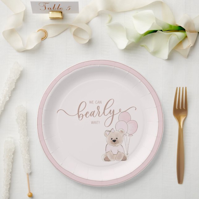 Assiettes En Carton We Can Bearly Wait Teddy Bear Pink Baby Shower (Mariage)