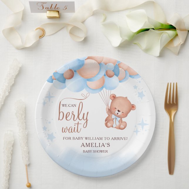 Assiettes En Carton We Can Berly Wait Teddy Bear Balloon Baby Shower (Mariage)