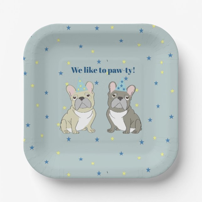 Assiettes En Carton We like to paw-ty!  French, bulldog (Recto)