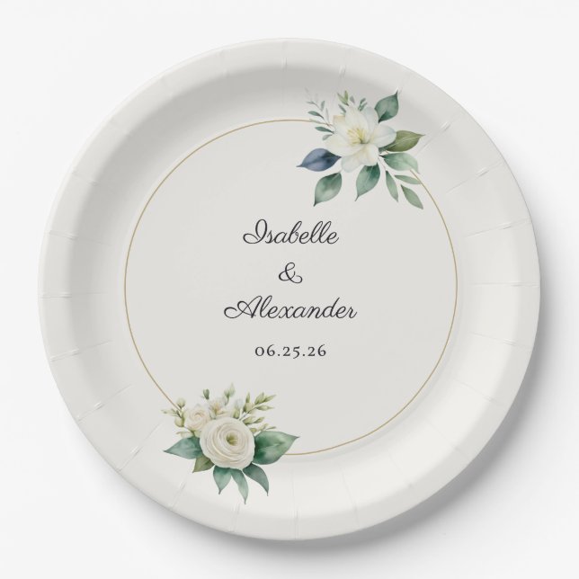 Assiettes En Carton Wedding Reception Newlyweds Names and Date (Devant)
