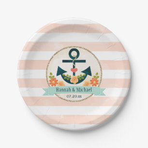 Assiettes En Carton Wedding shower d'Ancres nautiques de Corail et de