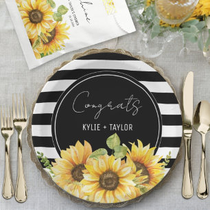 Assiettes En Carton Wedding shower Tournesol noir et blanc