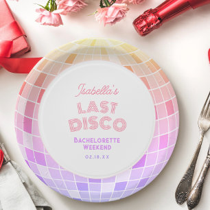 Assiettes En Carton Week-end de célibataire boule disco rose rétro 70