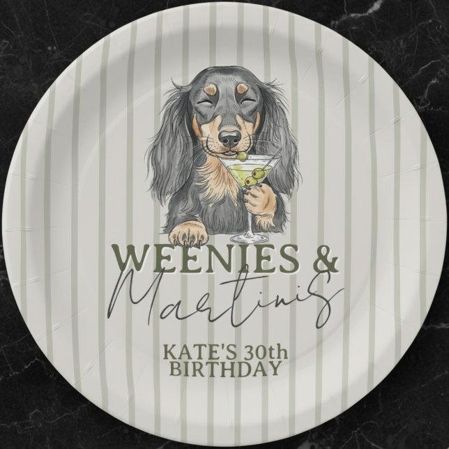 Assiettes En Carton Weenies tirés à la main et Martinis Dachshund (Celebrate with this Hand Drawn Weenies and Martinis Dachshund Paper Plate! )