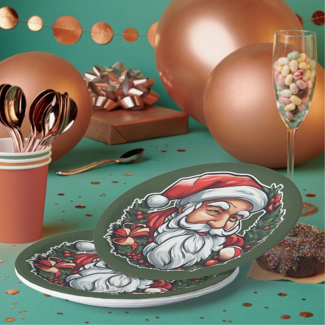 Assiettes En Carton Weihnachtsmannkopf mit Kranz -  (Multi)