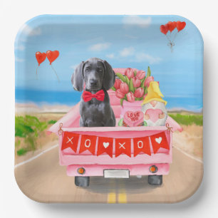 Assiettes En Carton Weimaraner Chien Valentine's Day Coeurs de camion