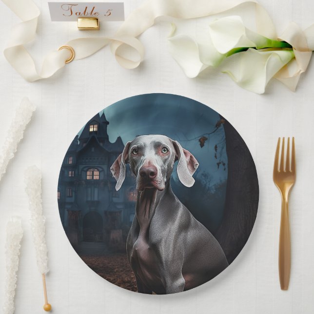 Assiettes En Carton Weimaraner Halloween effroi (Mariage)