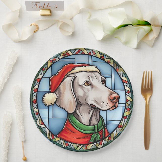 Assiettes En Carton Weimaraner Vitrail Noël (Mariage)