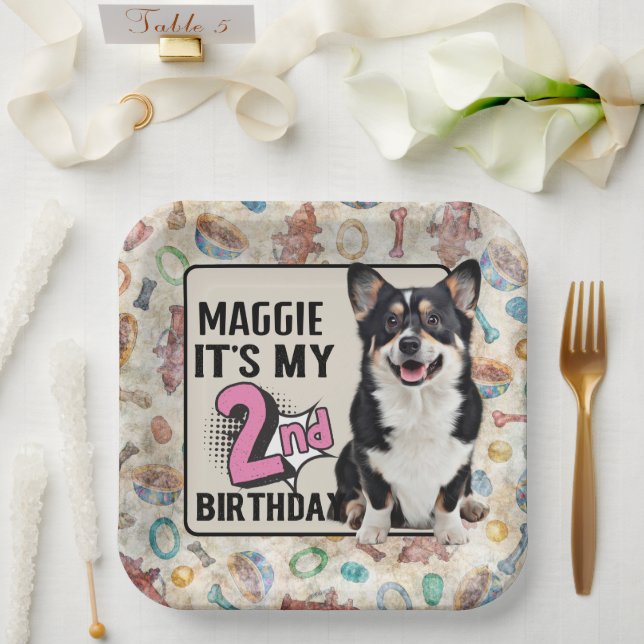 Assiettes En Carton Welsh Corgi Soirée de 2e anniversaire personnalisé (Mariage)