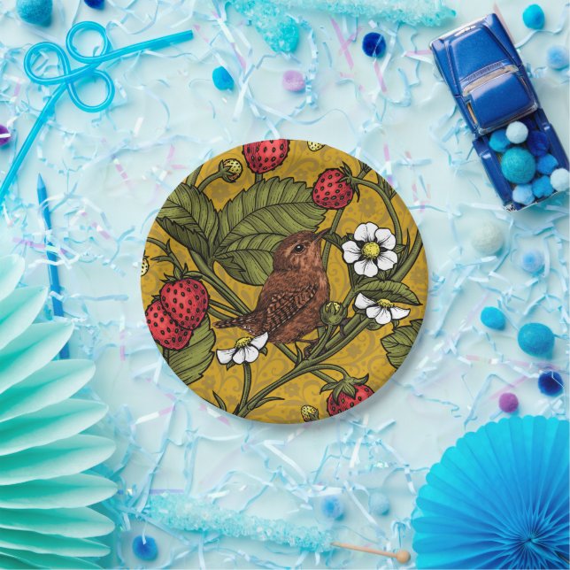 Assiettes En Carton Wens et fraises sur mustrard (Fête)