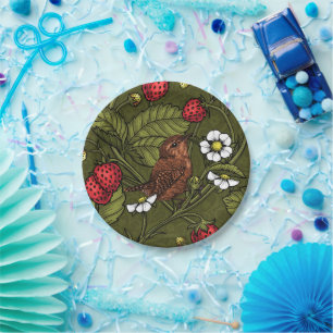 Assiettes En Carton Wens et fraises sur vert foncé
