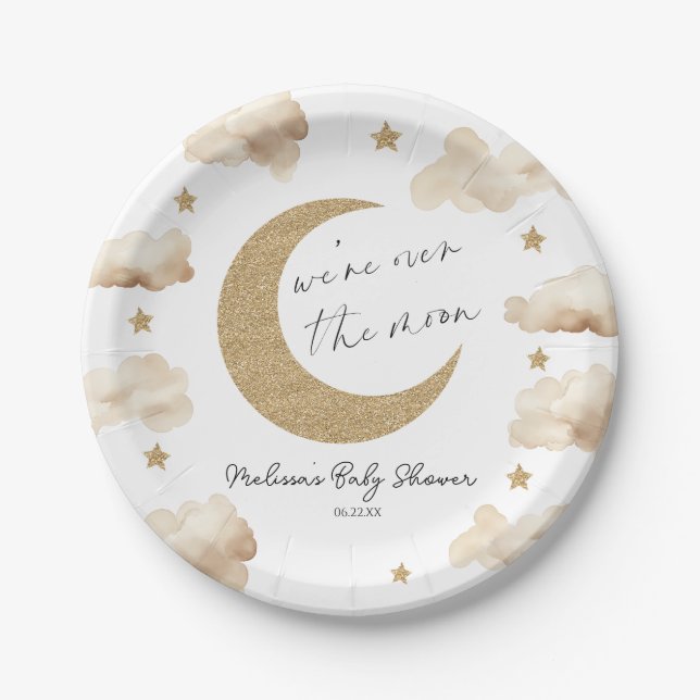 Assiettes En Carton We're Over The Moon Boho Celestial Baby Shower (Devant)