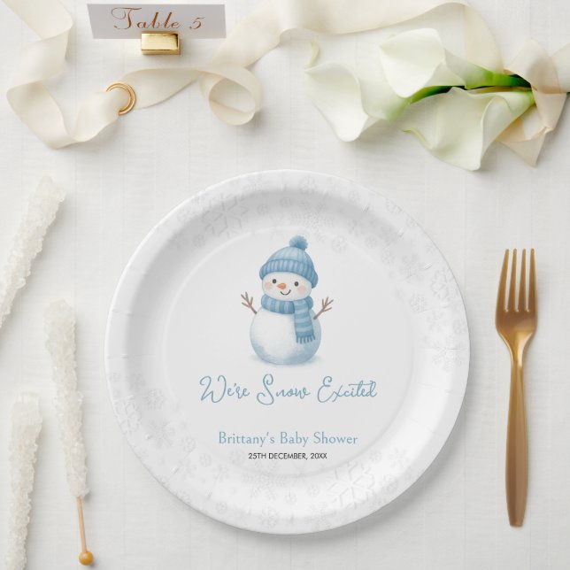 Assiettes En Carton We're Snow Excited Snowmen Boy Baby Shower (Mariage)