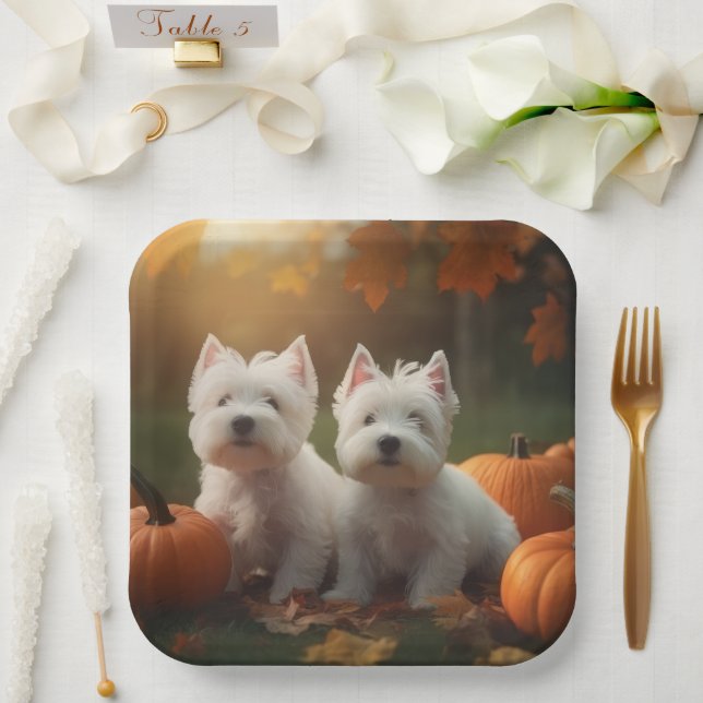 Assiettes En Carton West Highland White Terrier Chiot Citrouille d'aut (Mariage)