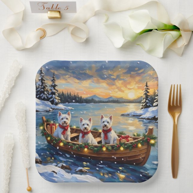 Assiettes En Carton West Highland White Terrier Christmas Boat Holiday (Mariage)