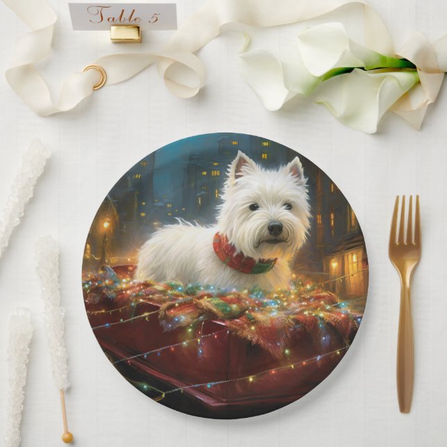 Assiettes En Carton West Highland White Terrier Festif de Noël (Mariage)