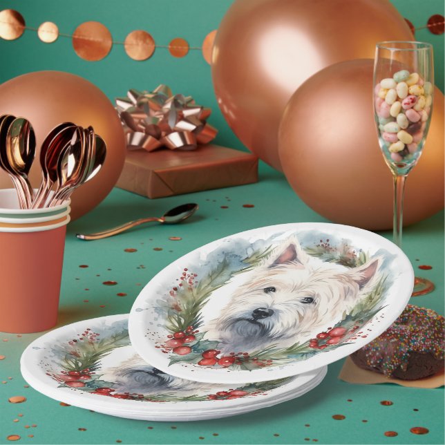 Assiettes En Carton West Highland White Terrier Wire de Noël (Multi)