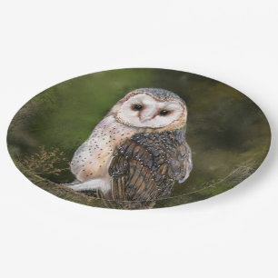 Assiettes En Carton Western Barn Owl - Migned Watercolor Painting Art 
