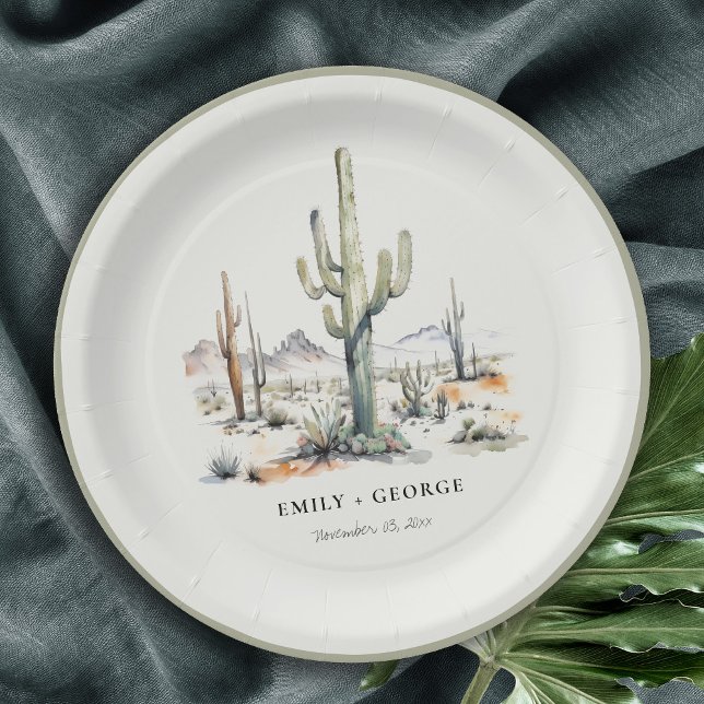 Assiettes En Carton Western Boho Cactus Mariage du paysage du désert (Créateur téléchargé)