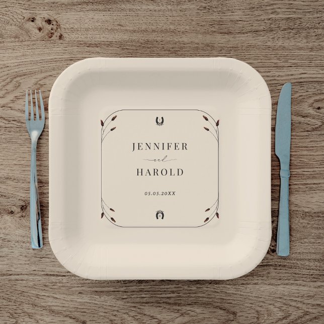 Assiettes En Carton Western Boho Horseshoe Monogram Rustic Mariage (Créateur téléchargé)
