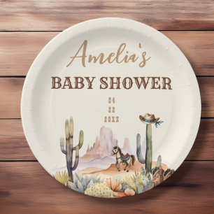 Assiettes En Carton Western Boy A Little Cowboy Baby shower Brown