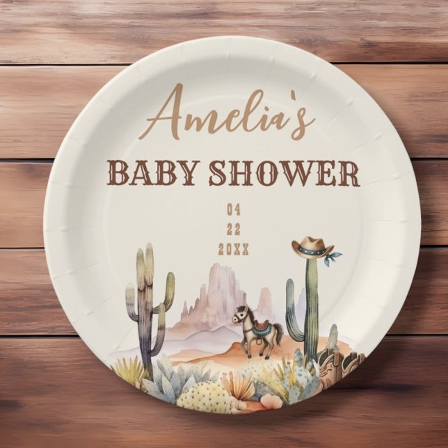 Assiettes En Carton Western Boy A Little Cowboy Baby shower Brown (Créateur téléchargé)