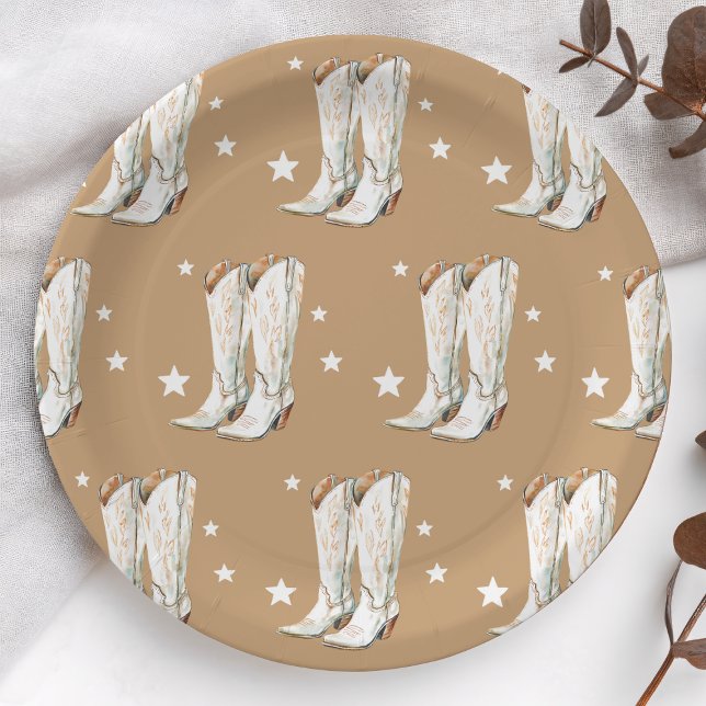 Assiettes En Carton Western Country Cowgirl Boots fête d'anniversaire  (Western Country Cowgirl Boots 30th Birthday Party Paper Plates)