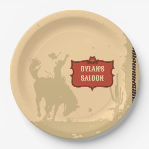 Assiettes En Carton Western Cowboy Monogramme Nom Rustique Salon