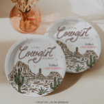 Assiettes En Carton Western Cowgirl Girl Baby Shower<br><div class="desc">Get ready to saddle up for a rootin'-tootin' cowgirl baby shower that captures the spirit of the Wild West! This charming design features a playful rope font that weaves its way through hand-illustrated scenes of rodeos and cowgirls, complete with galloping horses and desert landscapes. Perfect for any girl's baby shower,...</div>