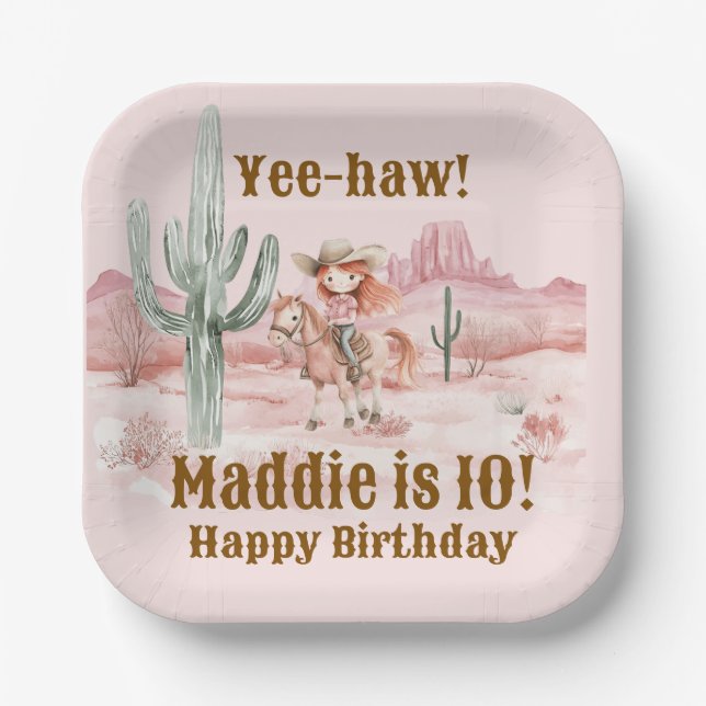 Assiettes En Carton Western Cowgirl Pink Birthday (Recto)