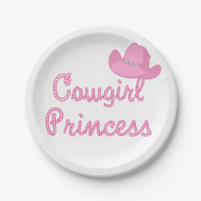Assiettes En Carton Western Cowgirl Princess Party Casquette rose (Devant)