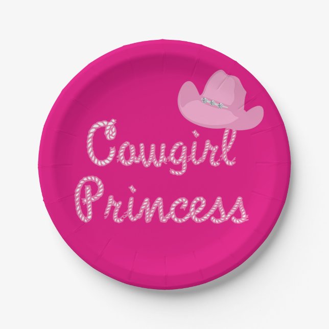 Assiettes En Carton Western Cowgirl Princess Party Casquette rose (Devant)