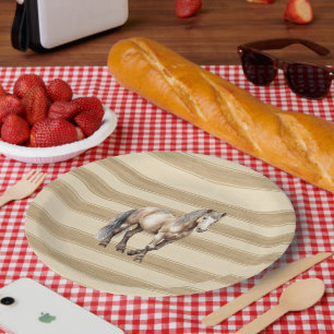 Assiettes En Carton Western Farm Crem Stripes Horse Anniversaire