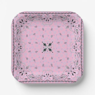 Assiettes En Carton Western Paisley Pink Bandana Print Party 7"
