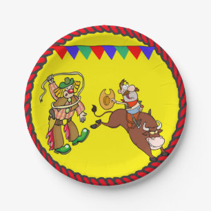 Assiettes En Carton Western Party Bull Rider et Rodeo Clown