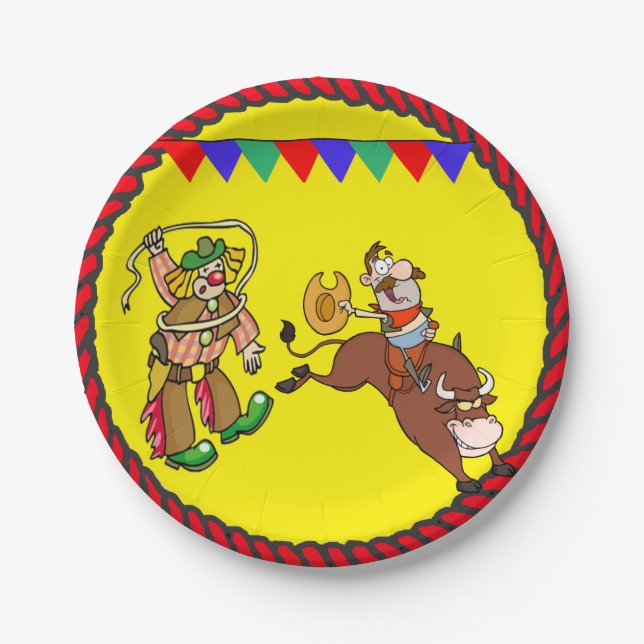 Assiettes En Carton Western Party Bull Rider et Rodeo Clown (Devant)