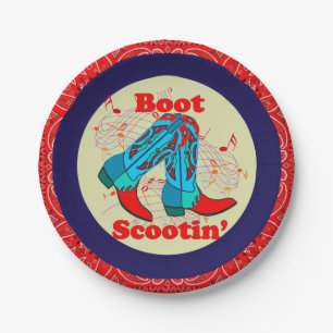 Assiettes En Carton Western Party Cowboy Boot Scootin" Danse Rouge