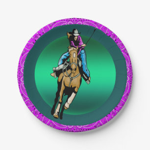 Assiettes En Carton Western Party Cowgirl équitation Cheval Purple Ban