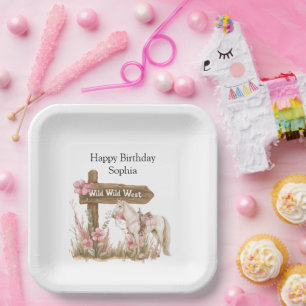 Assiettes En Carton Western Pink Cowgirl Wild West Horse Anniversaire