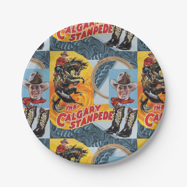 Assiettes En Carton Western Rodeo Cowboy Collage Plaques papier (Devant)